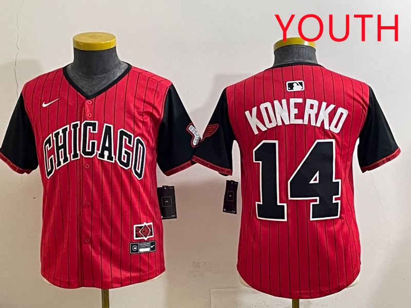 Youth 2025 Chicago White Sox #14 Konerko Red Stripe Joint Name Nike MLB Jersey style 1->youth mlb jersey->Youth Jersey
